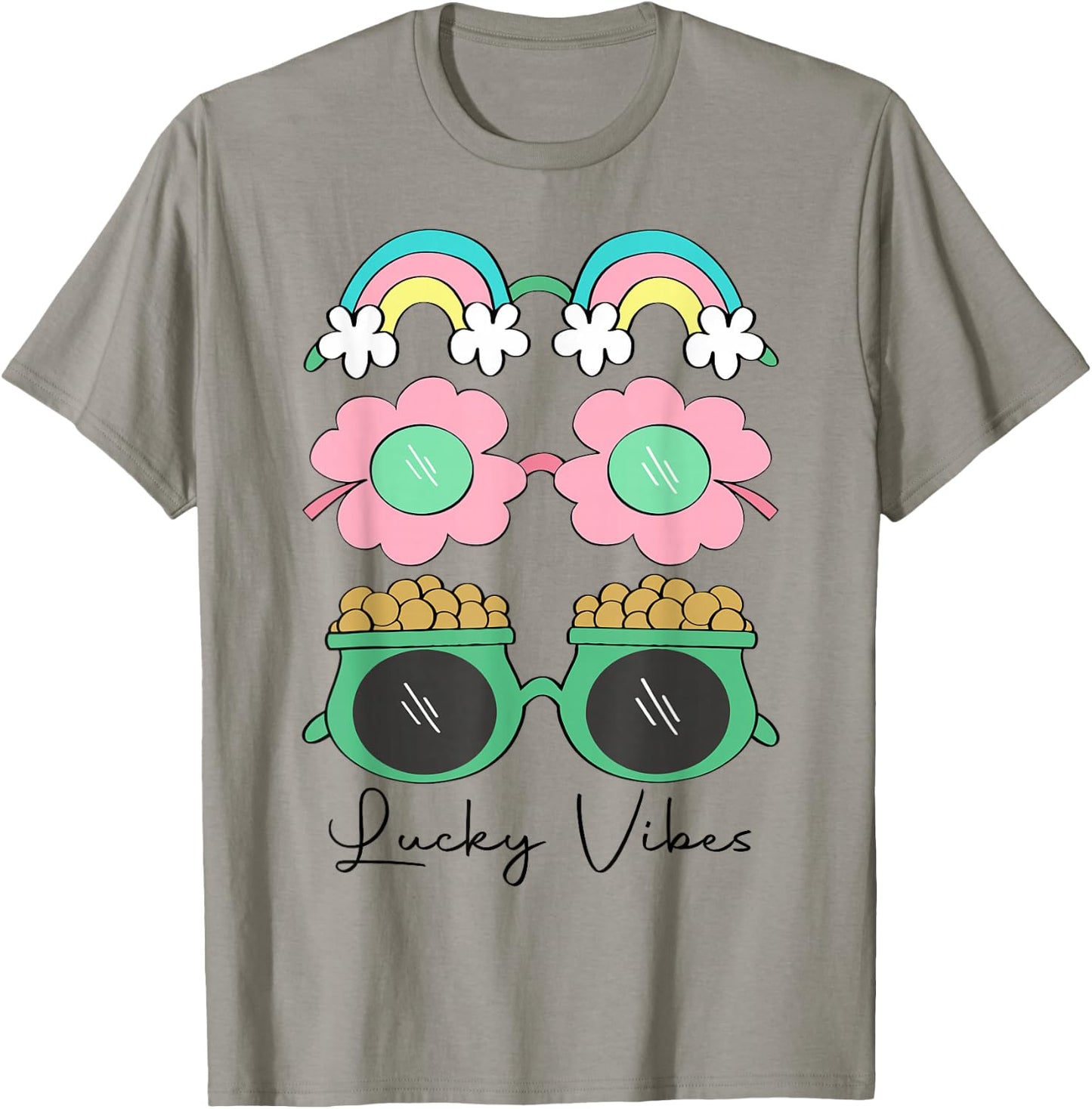 Funny Lucky Vibes Shamrock Women Retro Happy St Patricks Day T-Shirt - T-Shirt | Sand