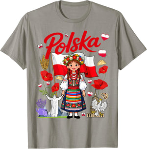 Polish Flag Outfit Idea Polska Poland Folk Flowers T-Shirt - T-Shirt | Sand