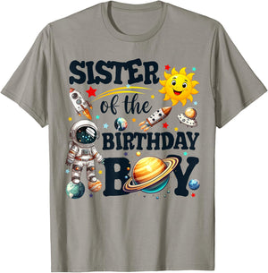 Sister of The Birthday Boy Astronaut Space Planets Family T-Shirt - T-Shirt | Sand