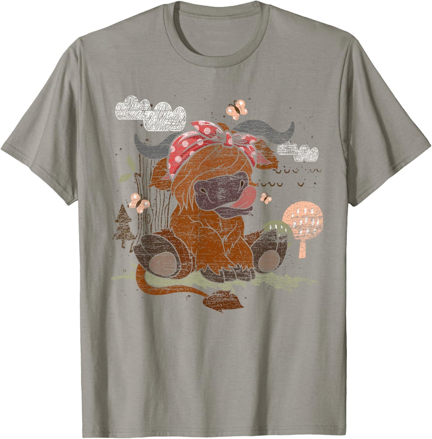 Funny Scottish Farmer Farm Animal Bandana Cute Highland Cow T-Shirt - T-Shirt | Sand
