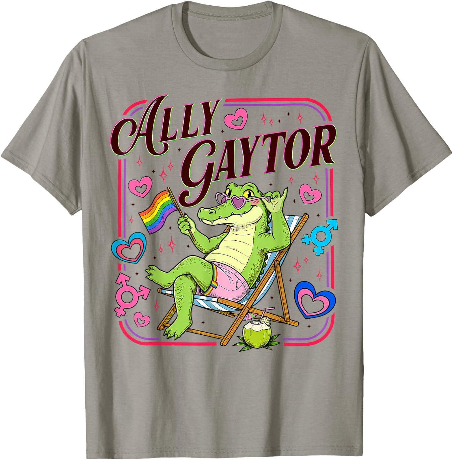 Ally Gator Pride LGBT Rainbow Flag Funny Alligator Men Women T-Shirt - T-Shirt | Sand