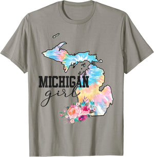 Michigan Girl Tie Dye State Michigan Lovers T-Shirt - T-Shirt | Sand