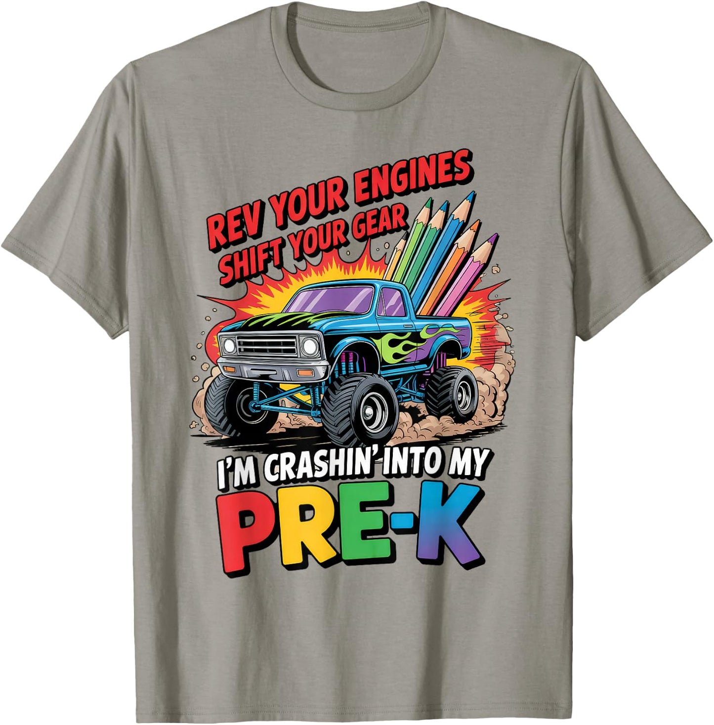 Back to School Pre-K Preschool Monster Truck First Day Boys T-Shirt - T-Shirt | Sand