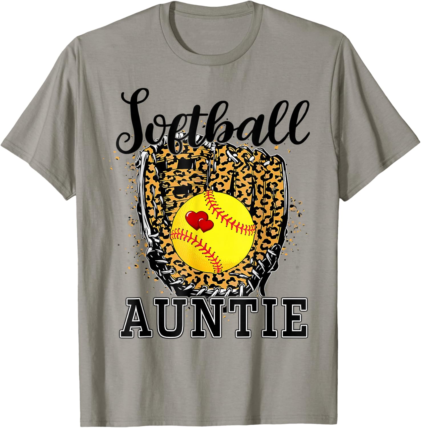 Softball Auntie Leopard Game Day Aunt Mother T-Shirt - T-Shirt | Sand