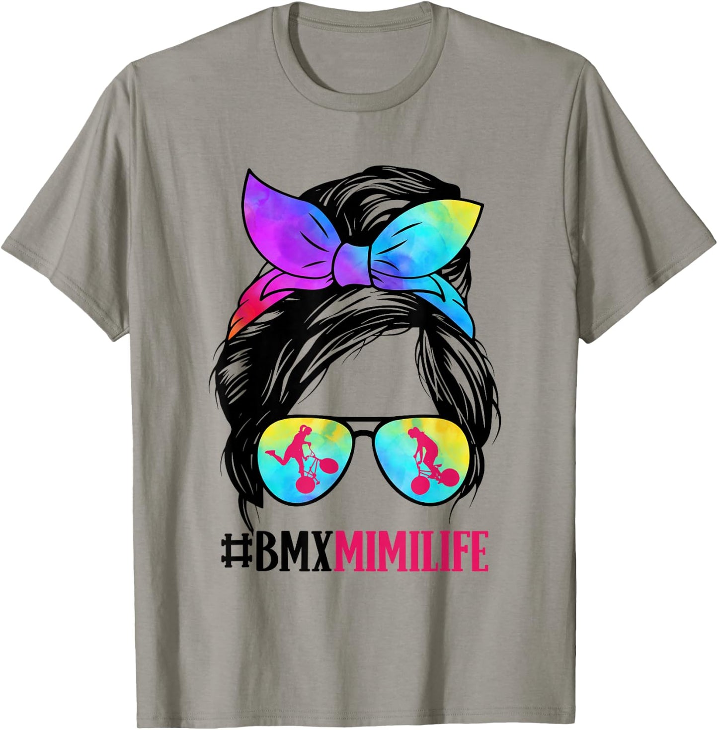 BMX Mimi Life Messy Bun Hair Glasses Grandma T-Shirt - T-Shirt | Sand