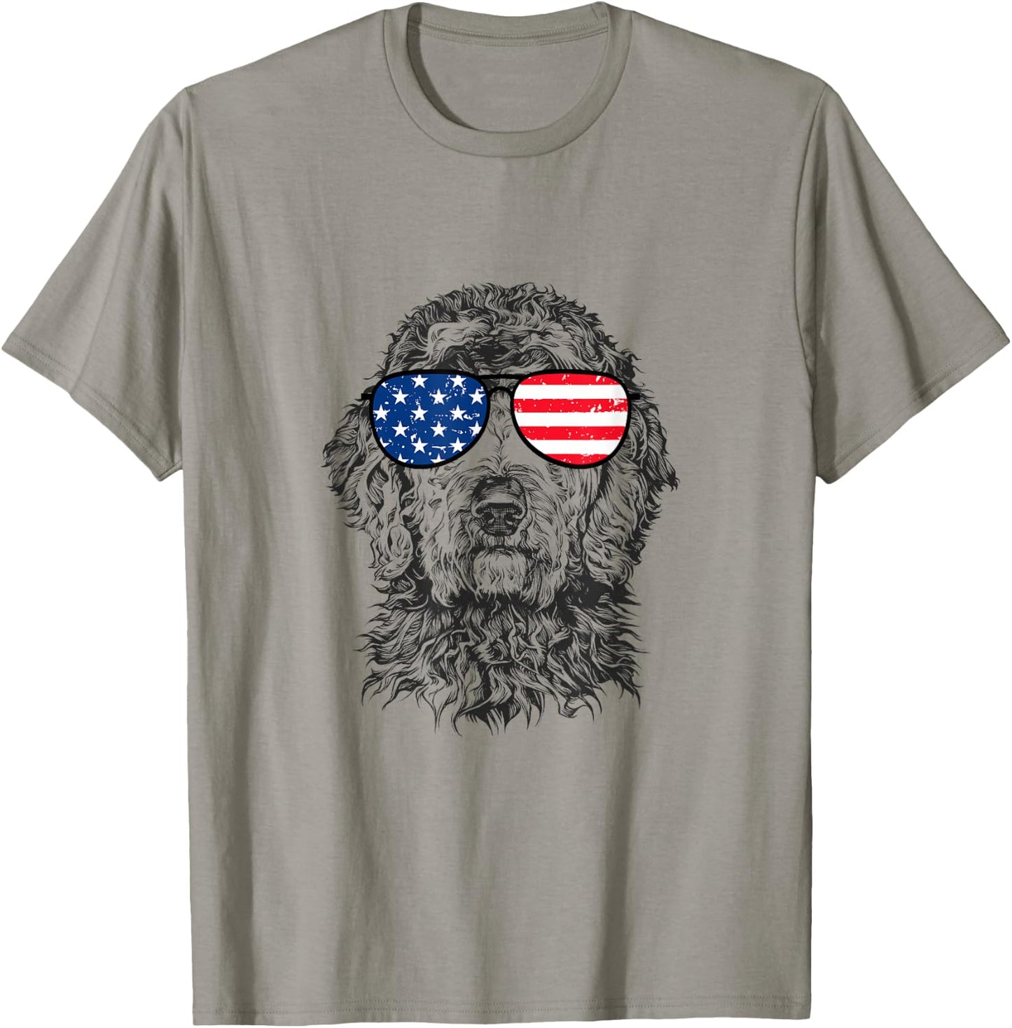 4th of July Goldendoodle Doodle Dog Patriotic USA Sunglasses T-Shirt - T-Shirt | Sand