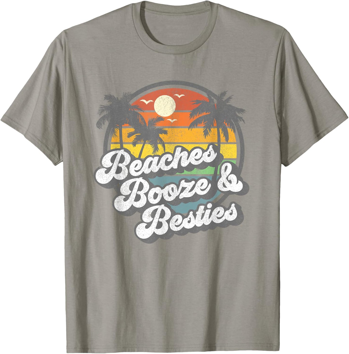 Beaches Booze and Besties Funny Retro 70s Beach Gift T-Shirt - T-Shirt | Sand