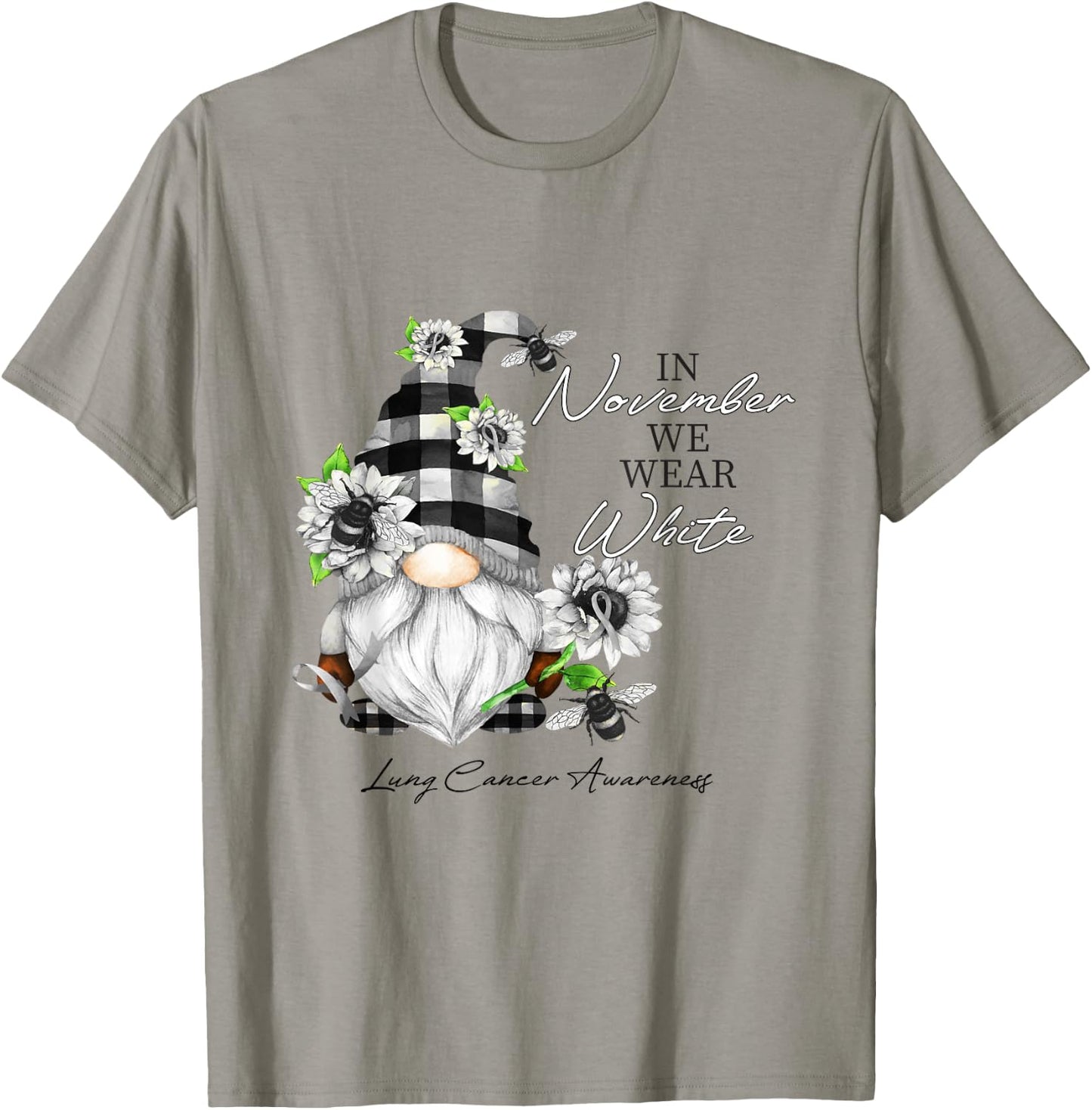 In November We Wear White for Lung Cancer Awareness Gnome T-Shirt - T-Shirt | Sand
