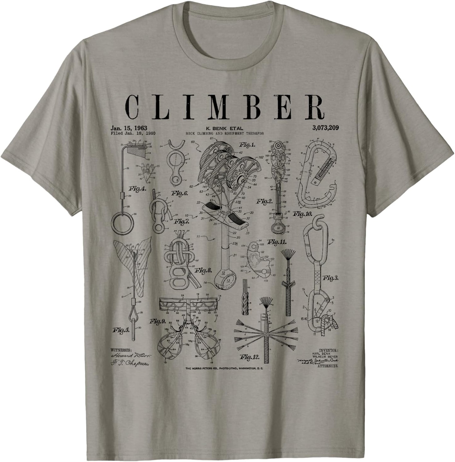Climber Rock Climbing Bouldering Vintage Patent Print T-Shirt - T-Shirt | Sand