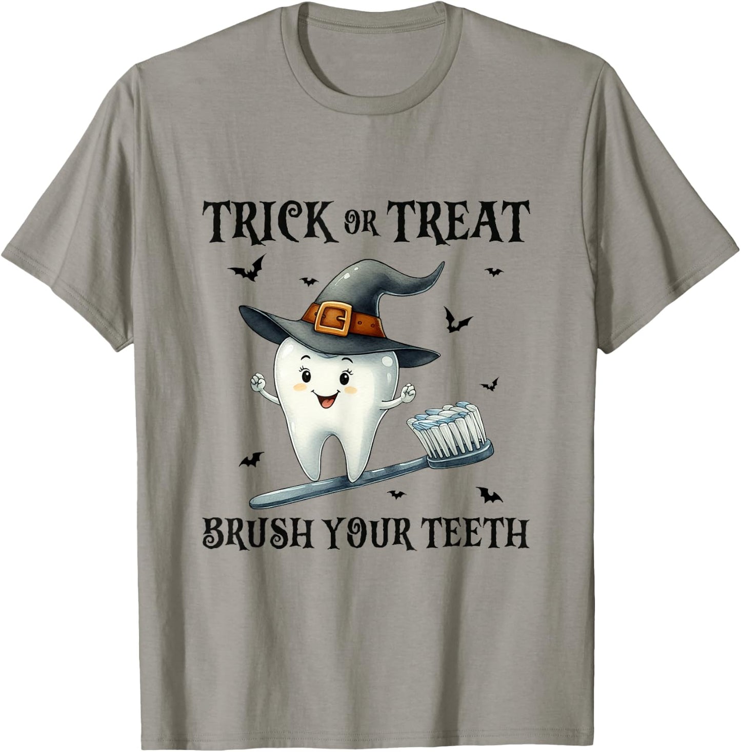 Trick Or Treat Brush Your Teeth Retro Witch Funny Halloween T-Shirt - T-Shirt | Sand