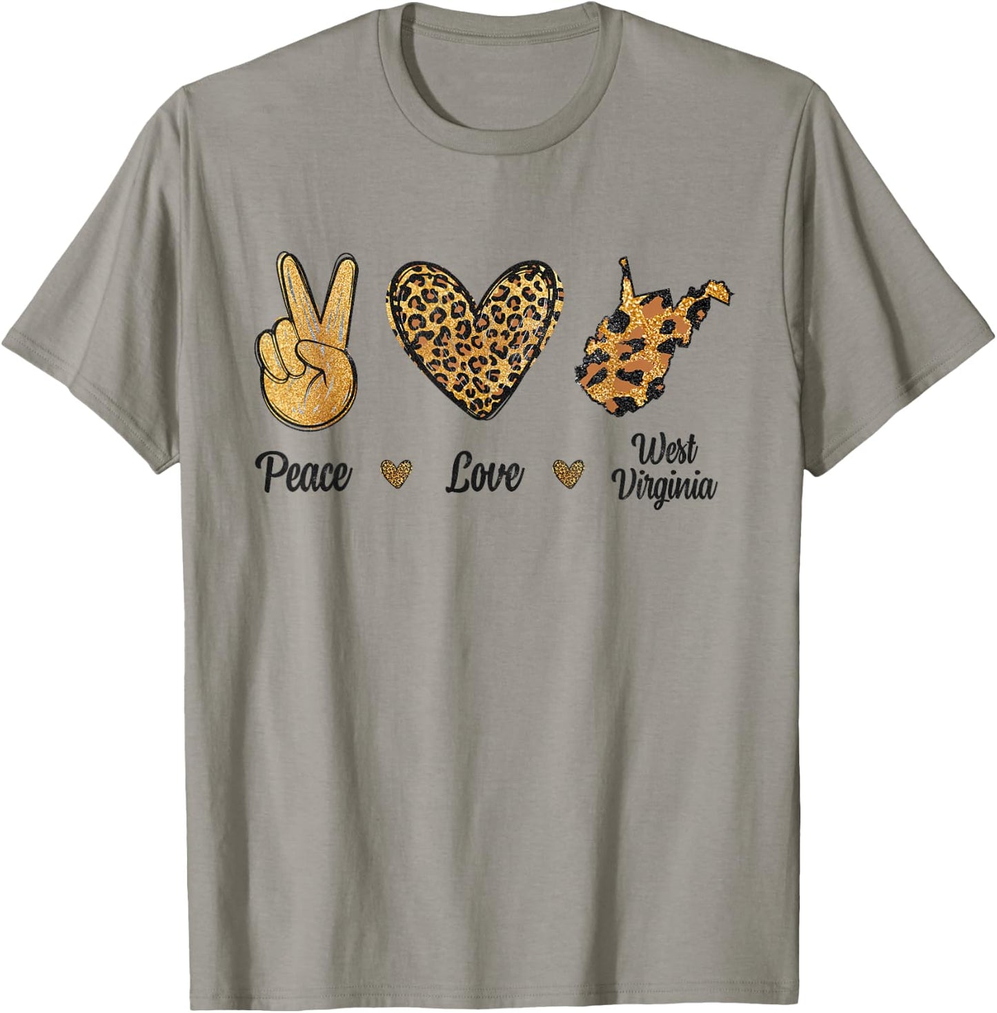 Peace Love West Virginia Leopard Flag Map Souvenirs Men Kids T-Shirt - T-Shirt | Sand