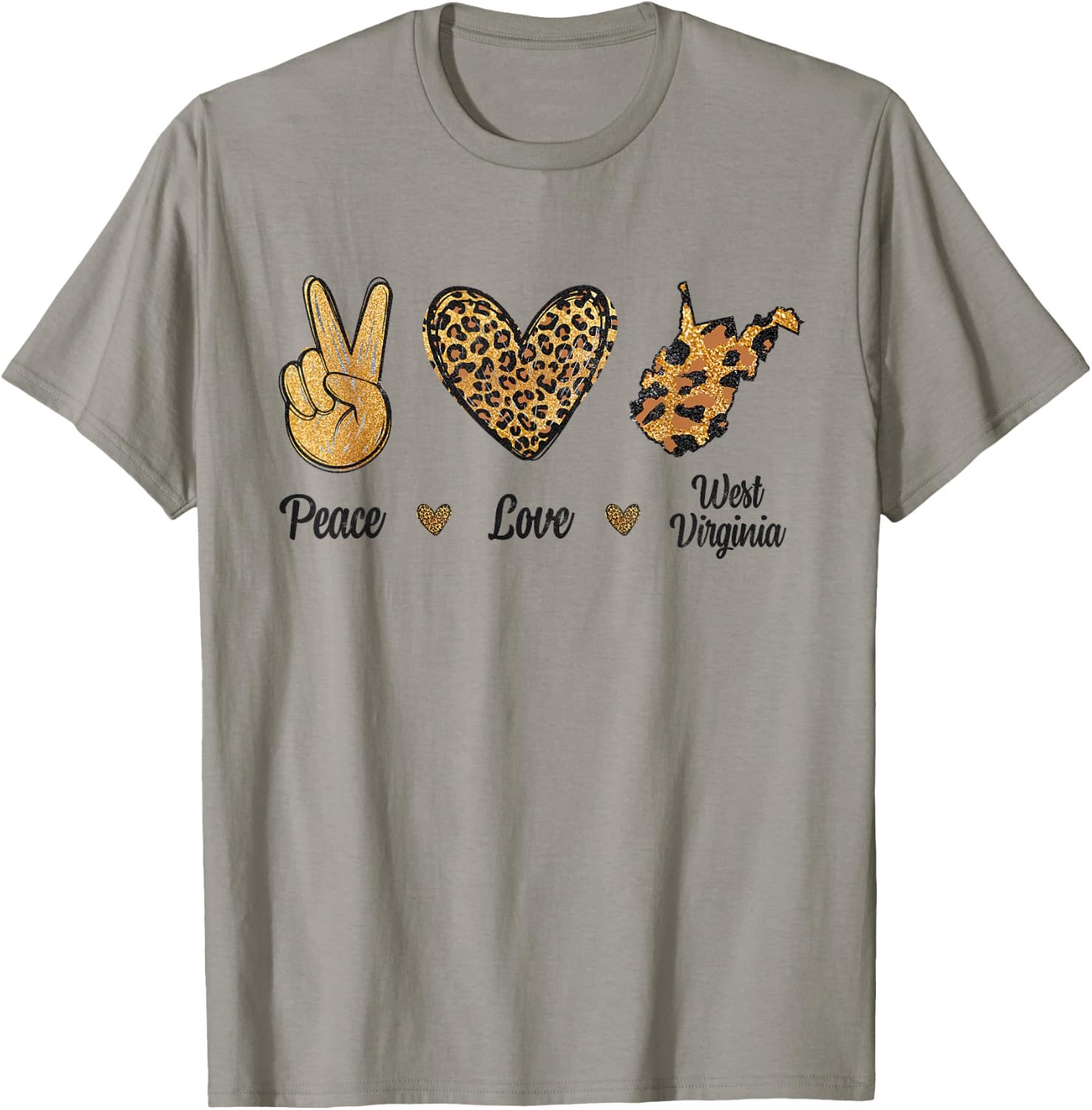 Peace Love West Virginia Leopard Flag Map Souvenirs Men Kids T-Shirt - T-Shirt | Sand