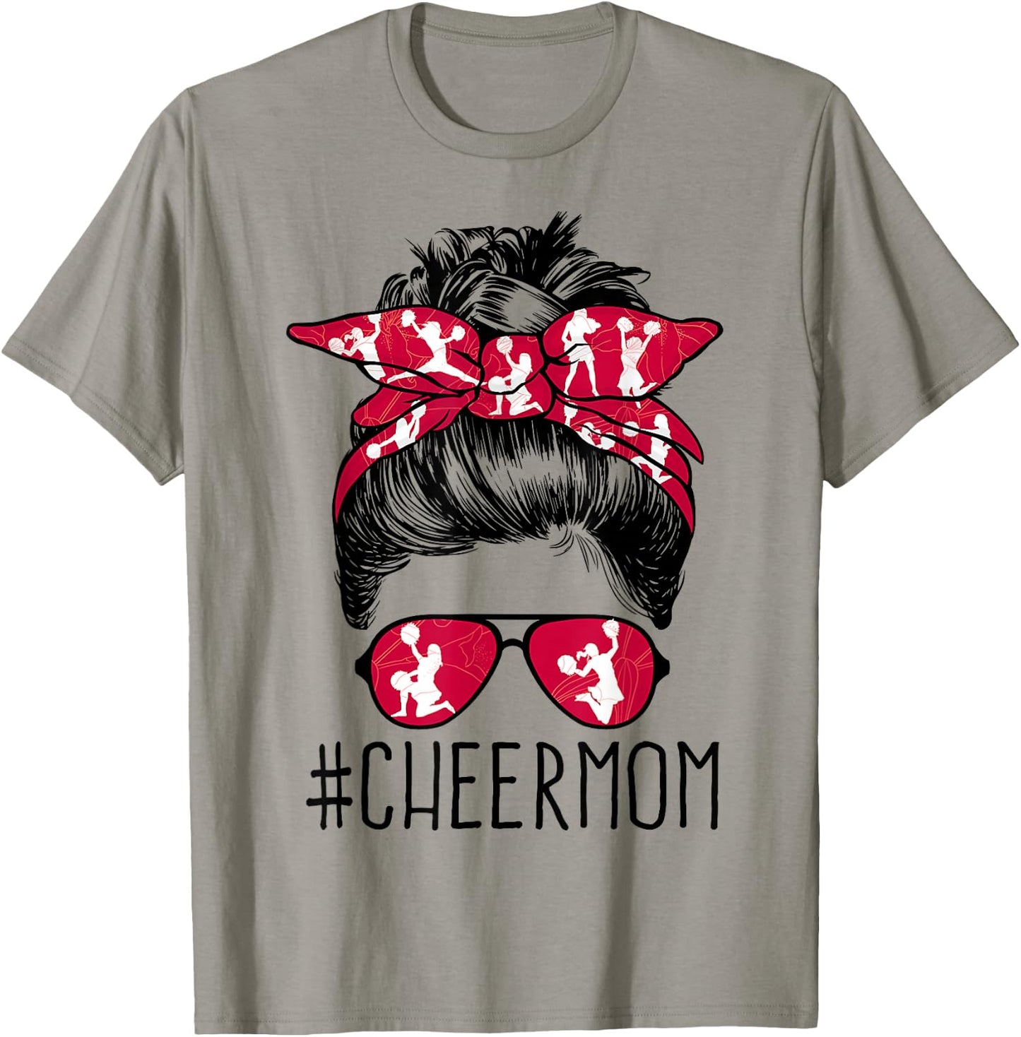 Cheer Mom Cheerleader Mama Life Messy Bun Mother's Day T-Shirt - T-Shirt | Sand