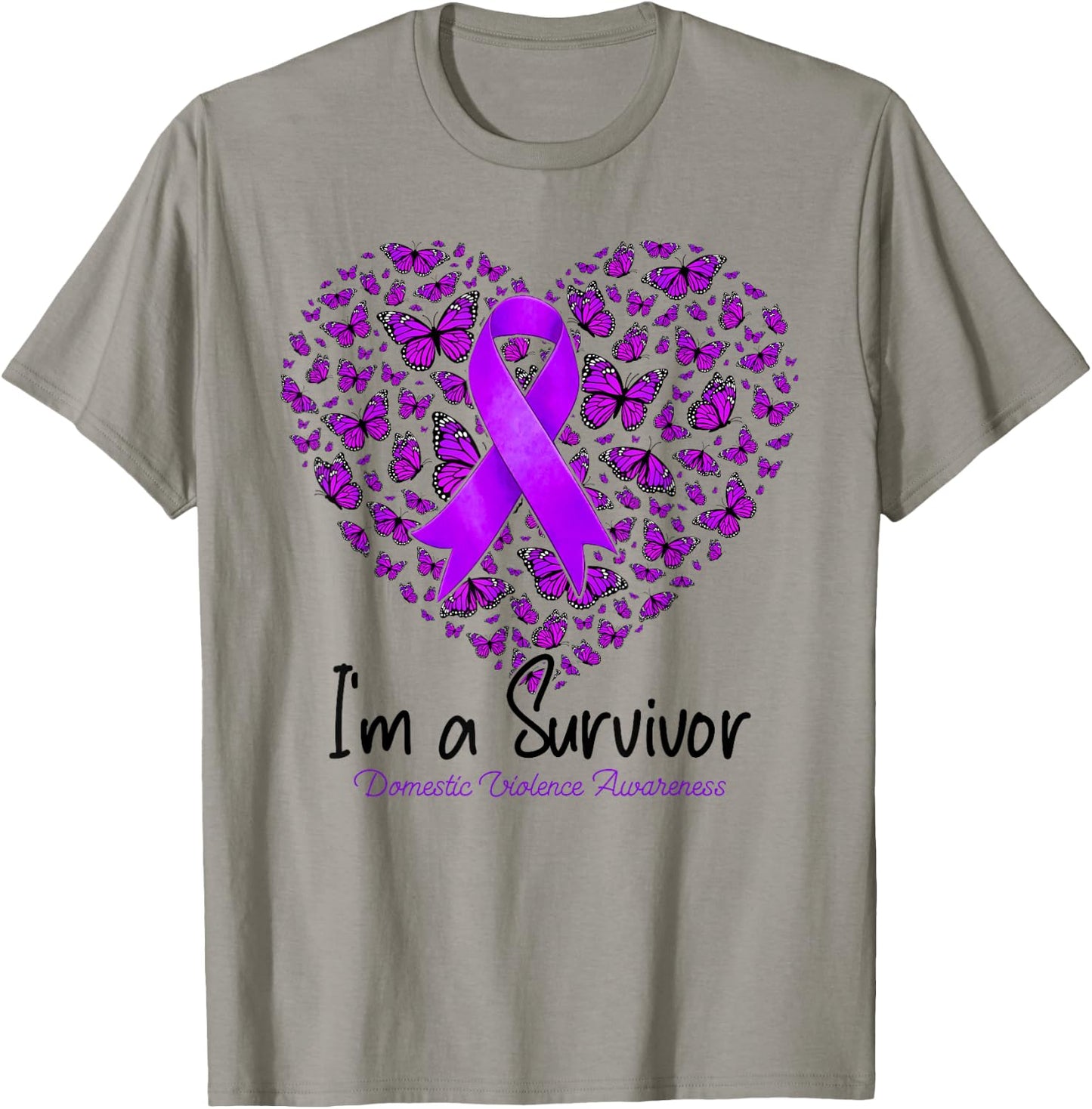 Purple Butterfly Heart I'm A Survivor Domestic Violence T-Shirt - T-Shirt | Sand