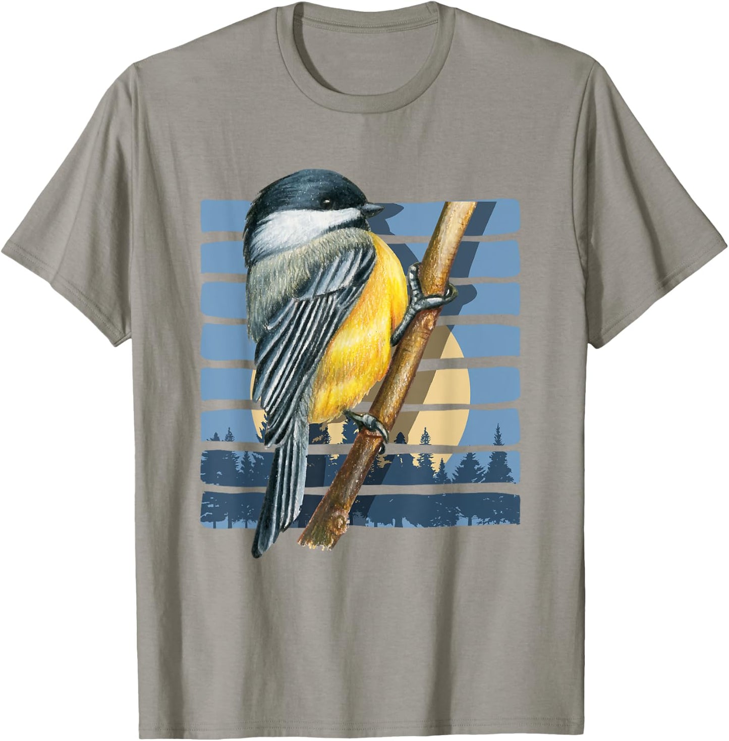 Moon Forest Bird Watching Nature Animal Retro Chickadee T-Shirt - T-Shirt | Sand