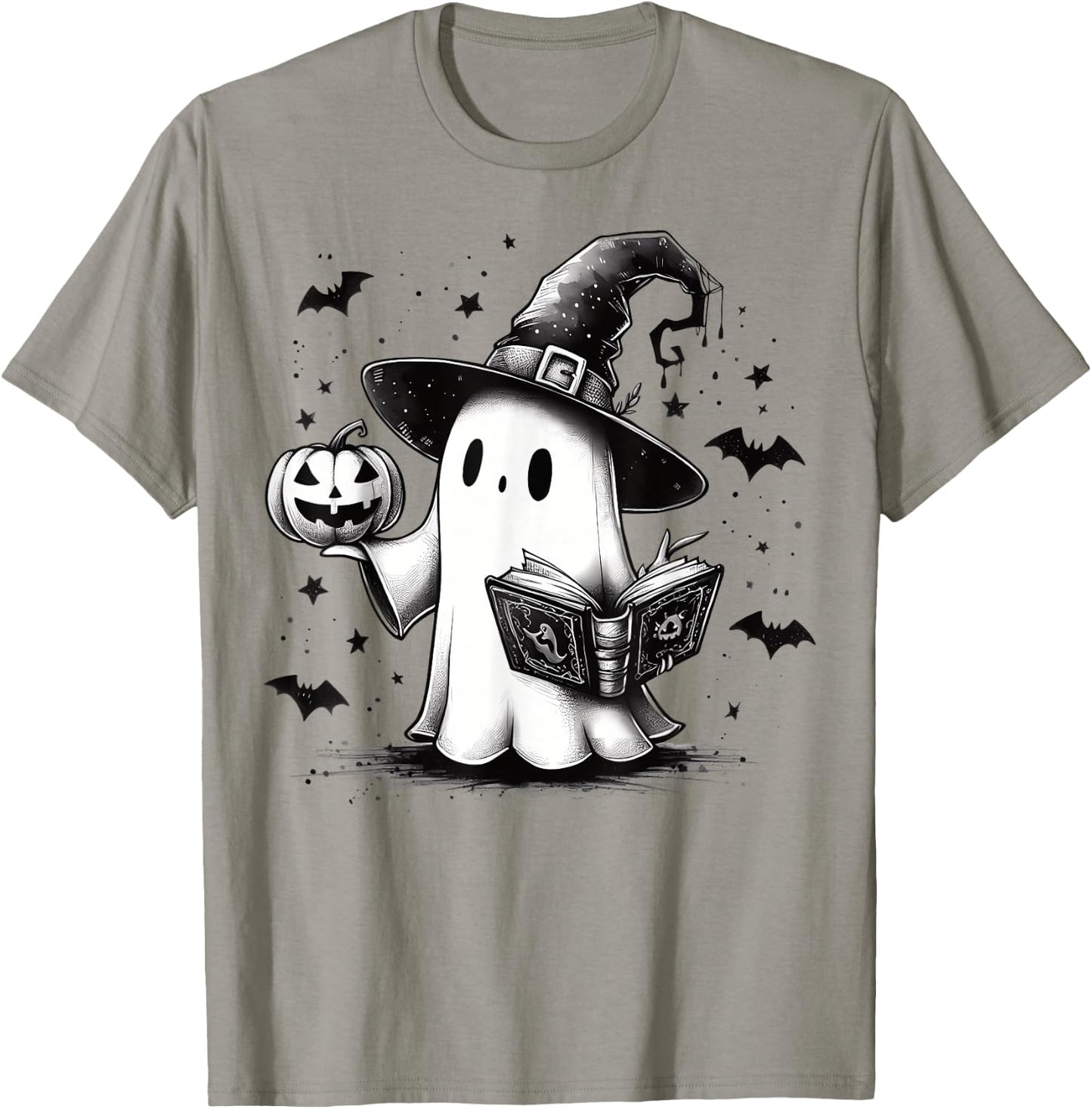 Bookish Ghost Witch Hat Reading Book Nerd Bookworm Literary T-Shirt - T-Shirt | Sand