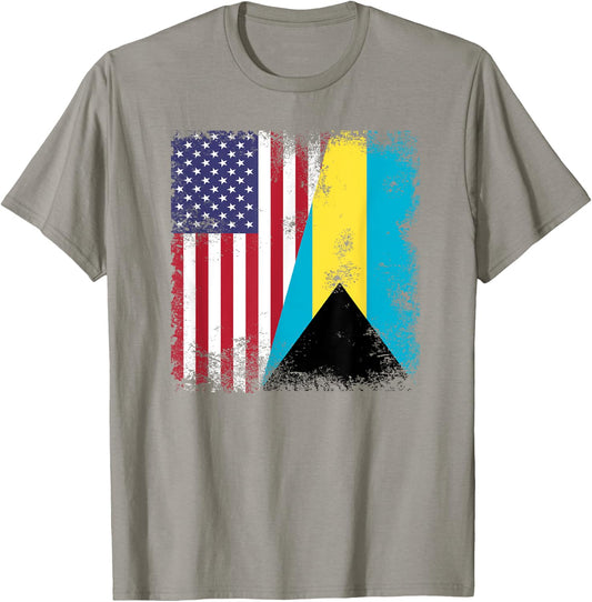 Half Bahamian Flag | Vintage Bahamas USA Gift T-Shirt - T-Shirt | Sand