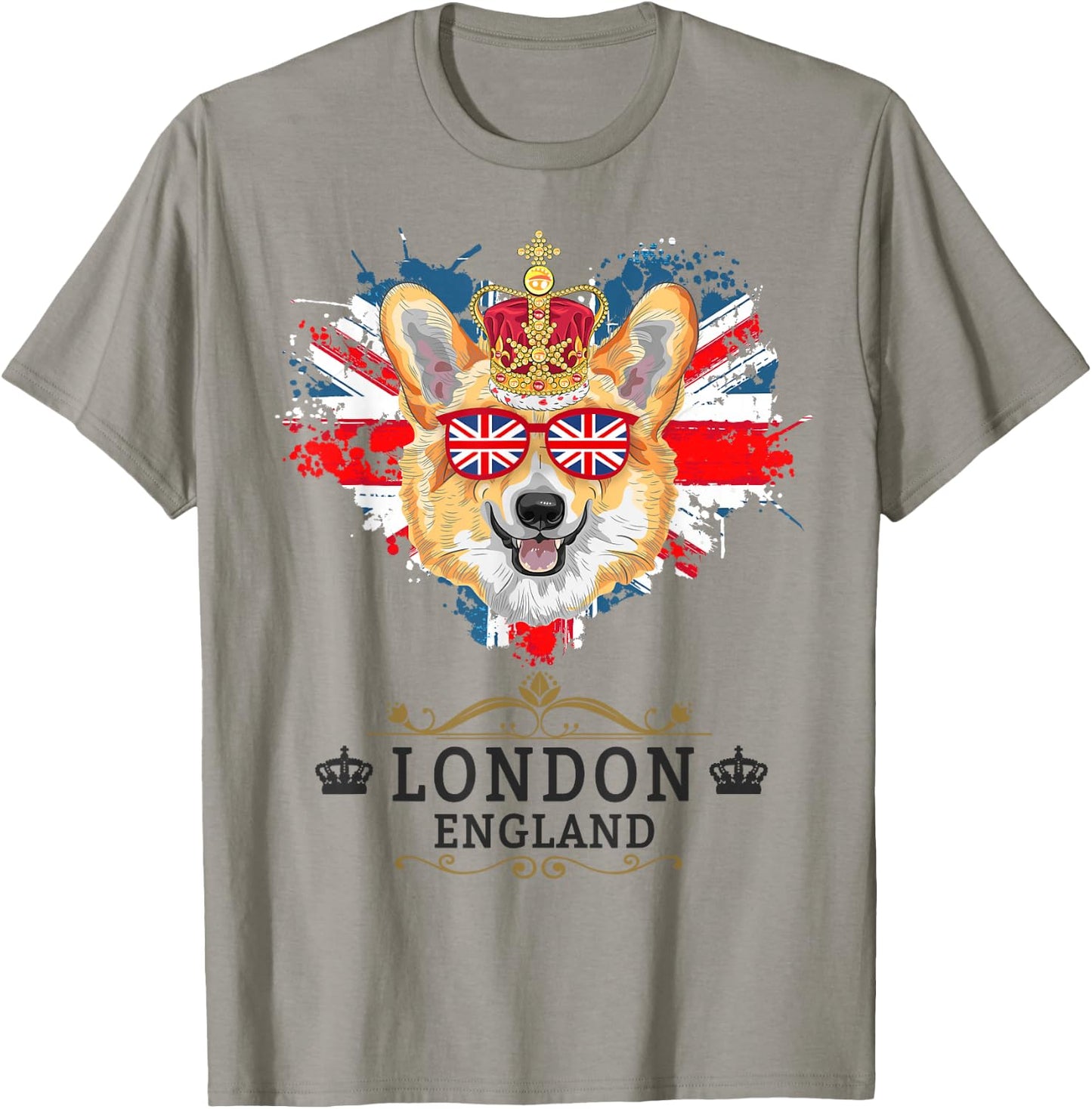 London Idea For Kids With Union Jack UK Flag & Corgi T-Shirt - T-Shirt | Sand