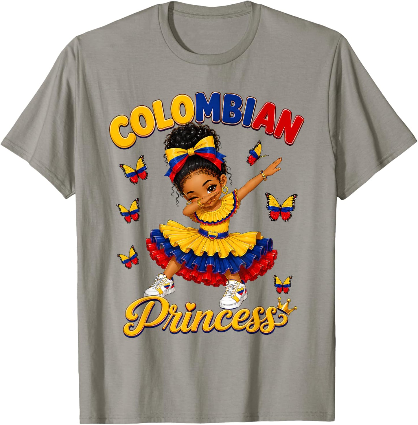 Colombia Princess Dabbing Colombian Flag Roots Girls Kids T-Shirt - T-Shirt | Sand