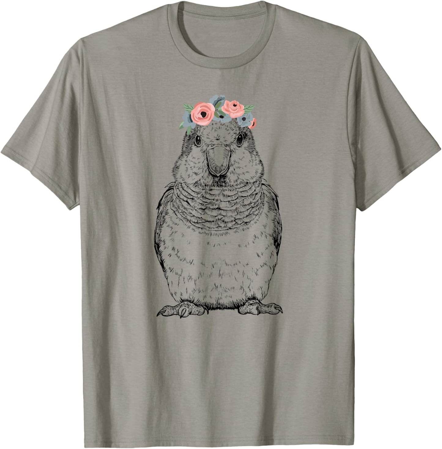 Quaker Parrot with Floral Headband Parrot Bird T-Shirt - T-Shirt | Sand