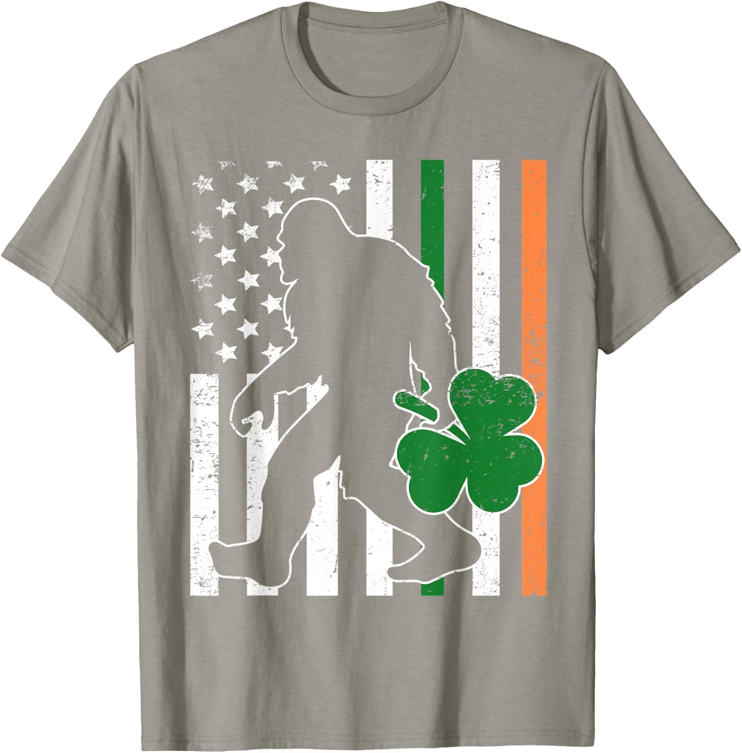 Funny St Patricks Day Bigfoot American Flag Irish Gift T-Shirt - T-Shirt | Sand