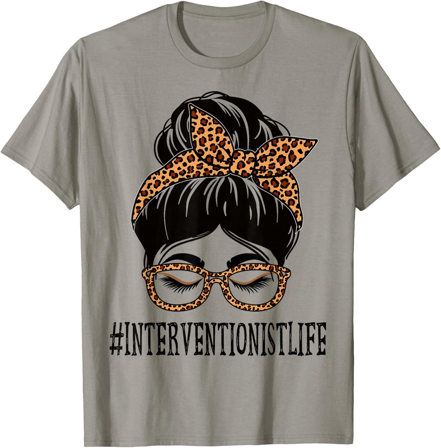 Interventionist Leopard Messy Bun Women Back To School T-Shirt - T-Shirt | Sand
