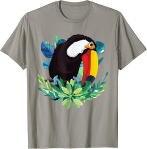 Tropical Flowers Exotic Bird Animal Lover Floral Toucan T-Shirt - T-Shirt | Sand