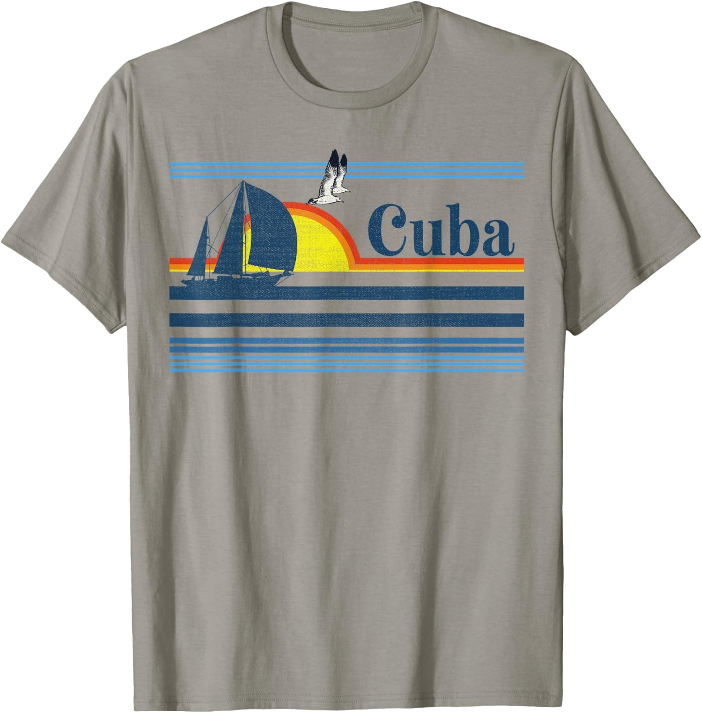 Cuba - Travel Beach Retro 70s 80s Sailing Boat Sunset Surf Men Women Kids T-Shirt - T-Shirt | Sand