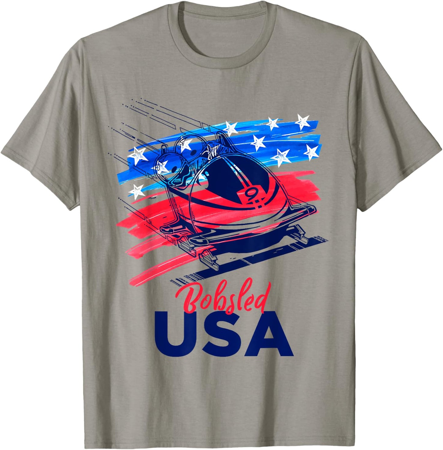 Bobsled USA Support the Team USA Flag Skeleton Winter T-Shirt - T-Shirt | Sand
