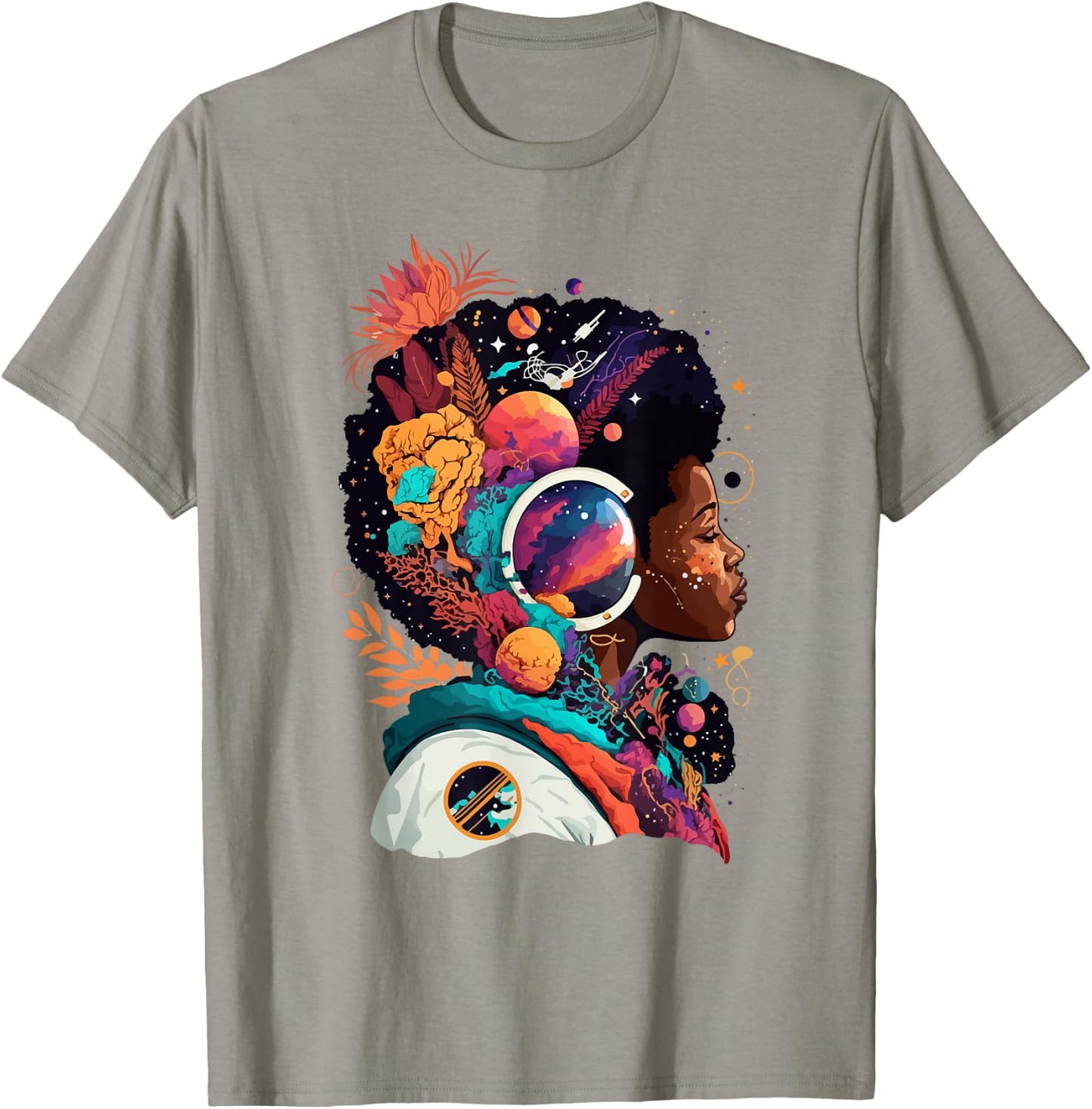 Melanin Space Astronaut African Afro woman Empowered Beauty T-Shirt - T-Shirt | Sand