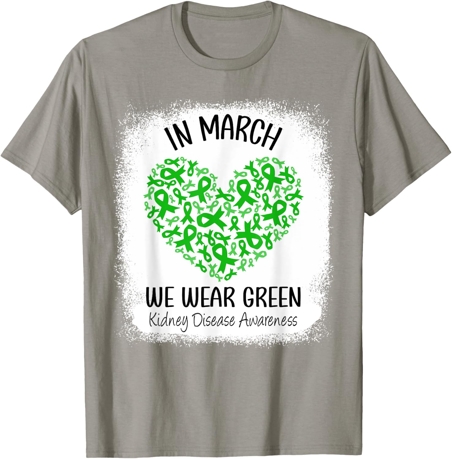 Heart In March We Wear Green Kidney Disease Awareness Ribbon T-Shirt - T-Shirt | Sand