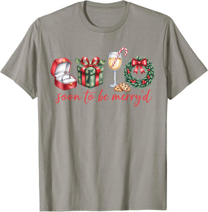 Soon to Be Merry'd Our First Christmas Engaged Couple Xmas T-Shirt - T-Shirt | Sand