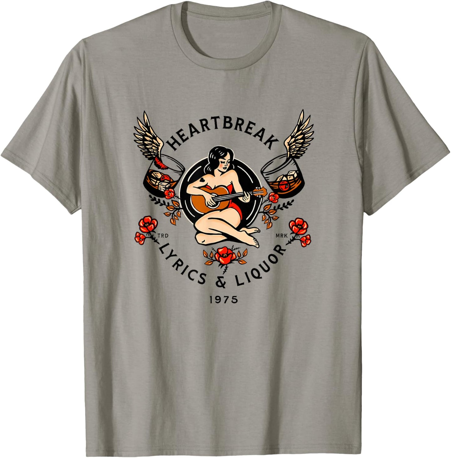 Heartbreak Lyrics & Liquor. Vintage Pinup Girl Guitar Art Small T-Shirt - T-Shirt | Sand
