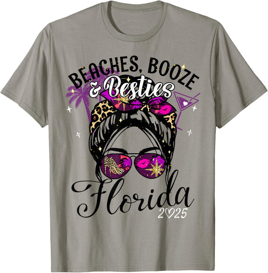 Girls Trip 2025 Florida Vacation Beaches Booze And Besties T-Shirt - T-Shirt | Sand