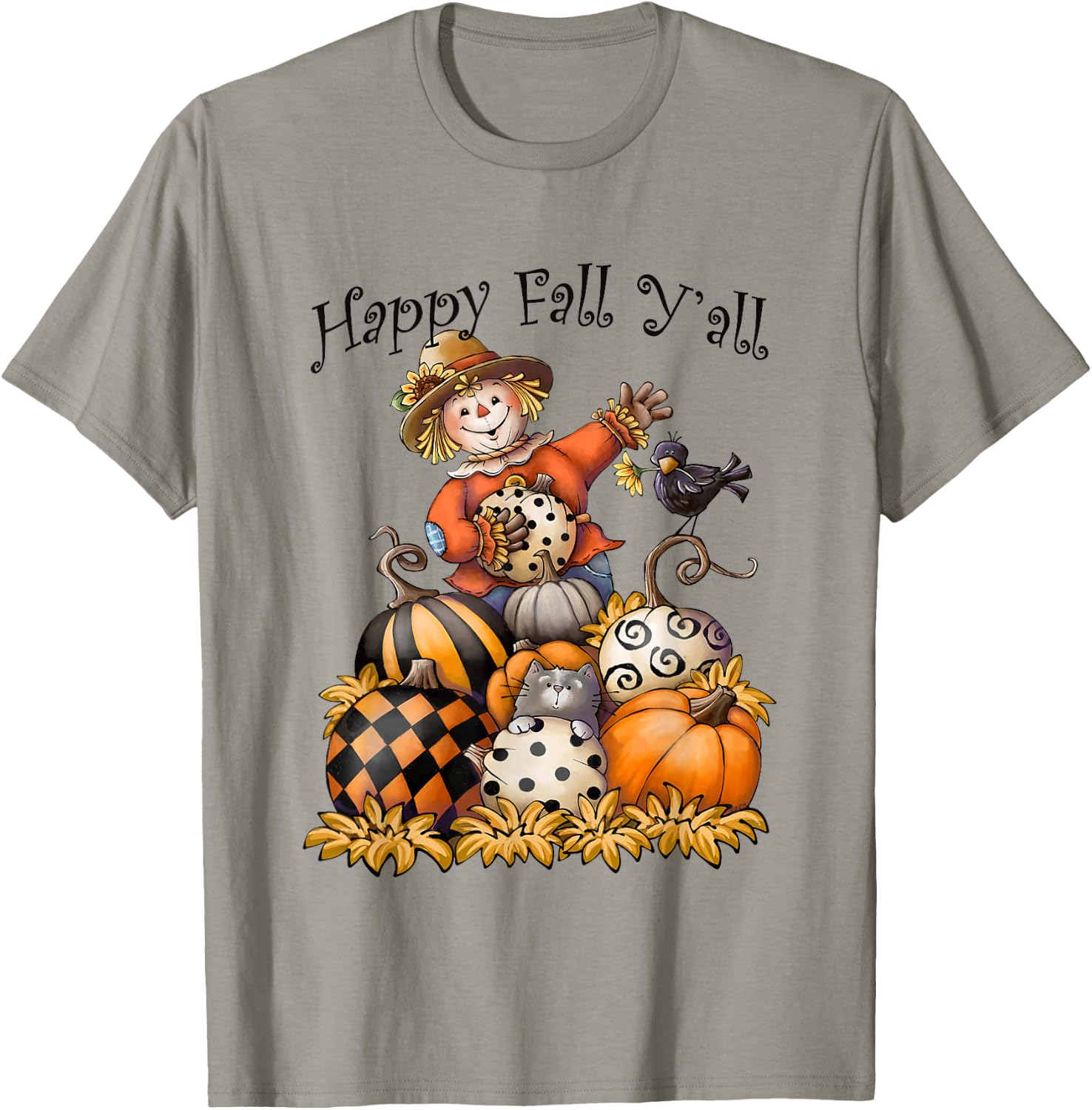 Scarecrow Happy Fall Y'all Pumpkin Thanksgiving Halloween T-Shirt - T-Shirt | Sand
