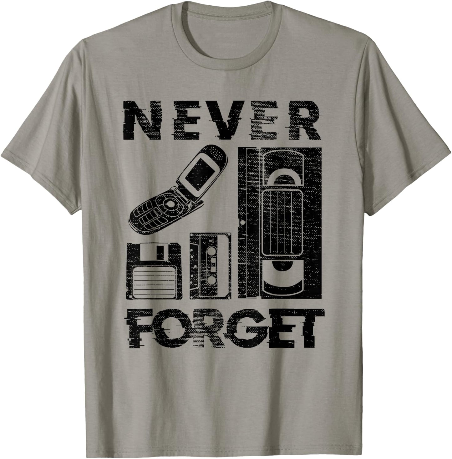 Never Forget The 90's Floppy Disk Flip Phones VHS Cassette T-Shirt - T-Shirt | Sand