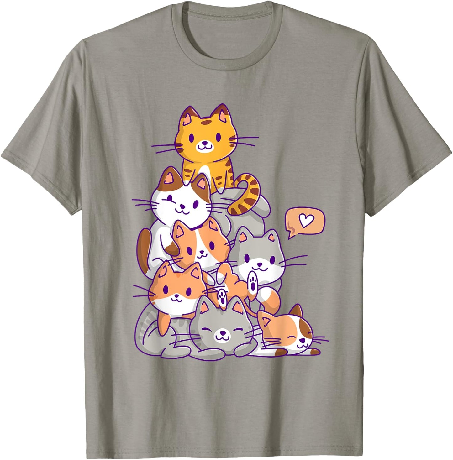 Cute Kawaii Cat Kitty Meowtain Cats Pile Chibi Women Girls T-Shirt - T-Shirt | Sand
