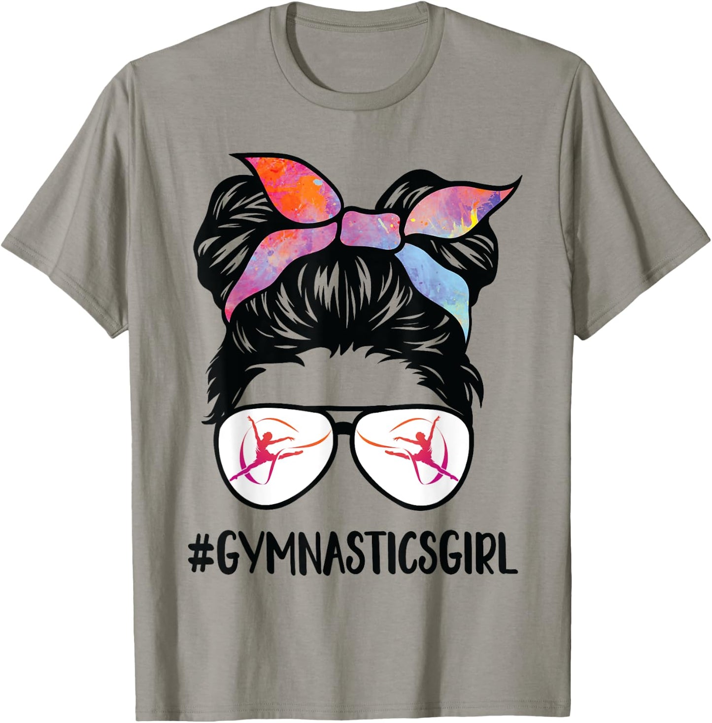 Gymnastics girl Messy Bun Hair glasses Gymnast Daughter her T-Shirt - T-Shirt | Sand