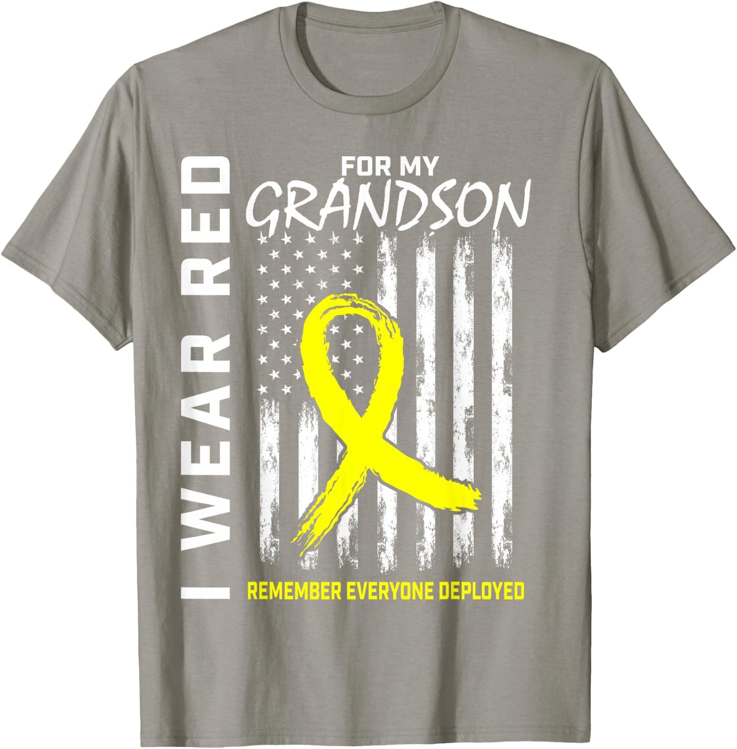 I Wear Red Grandson Yellow Ribbon Military Support USA Flag Men T-Shirt - T-Shirt | Sand