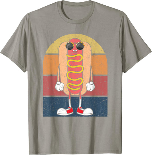 Cool Hot Dog Fast Food Sunglasses Weiner Foodie Retro Hotdog T-Shirt - T-Shirt | Sand