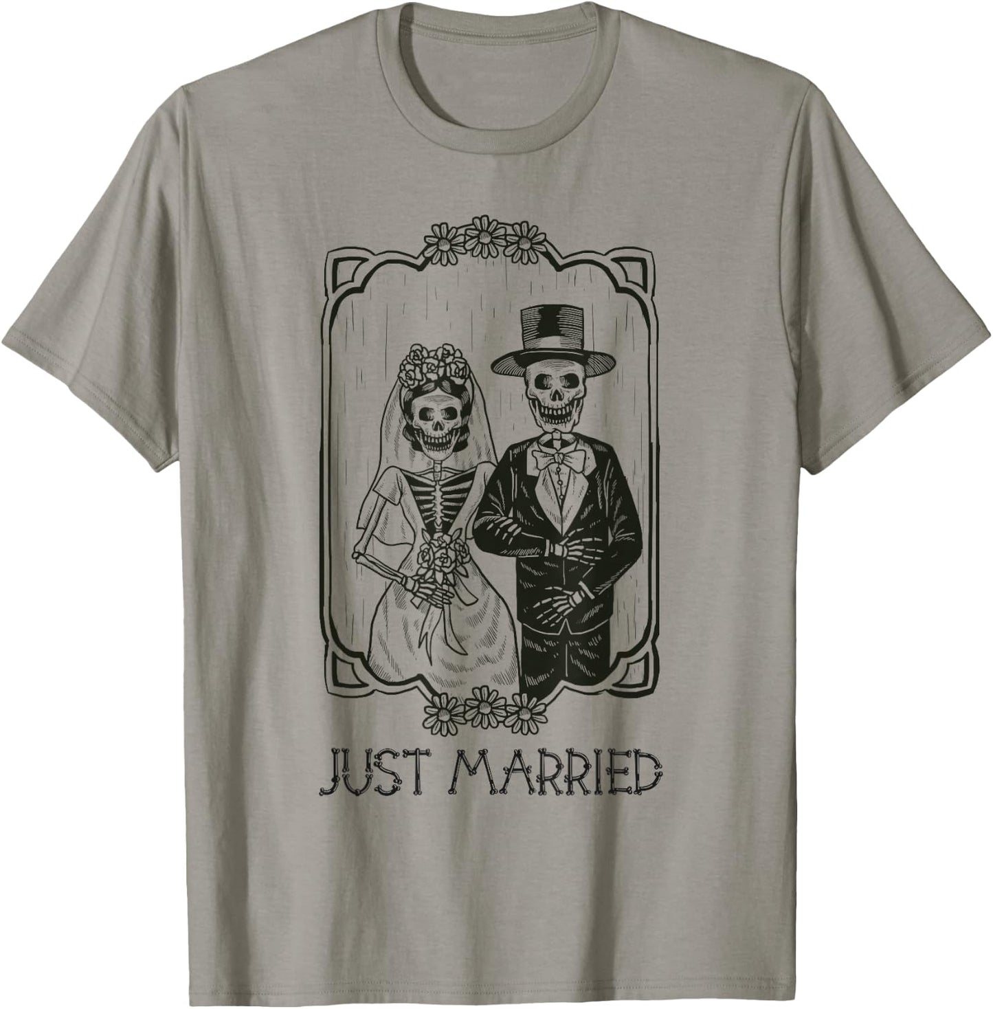 Halloween Skeletons Bride and Groom Just Married Funny T-Shirt - T-Shirt | Sand