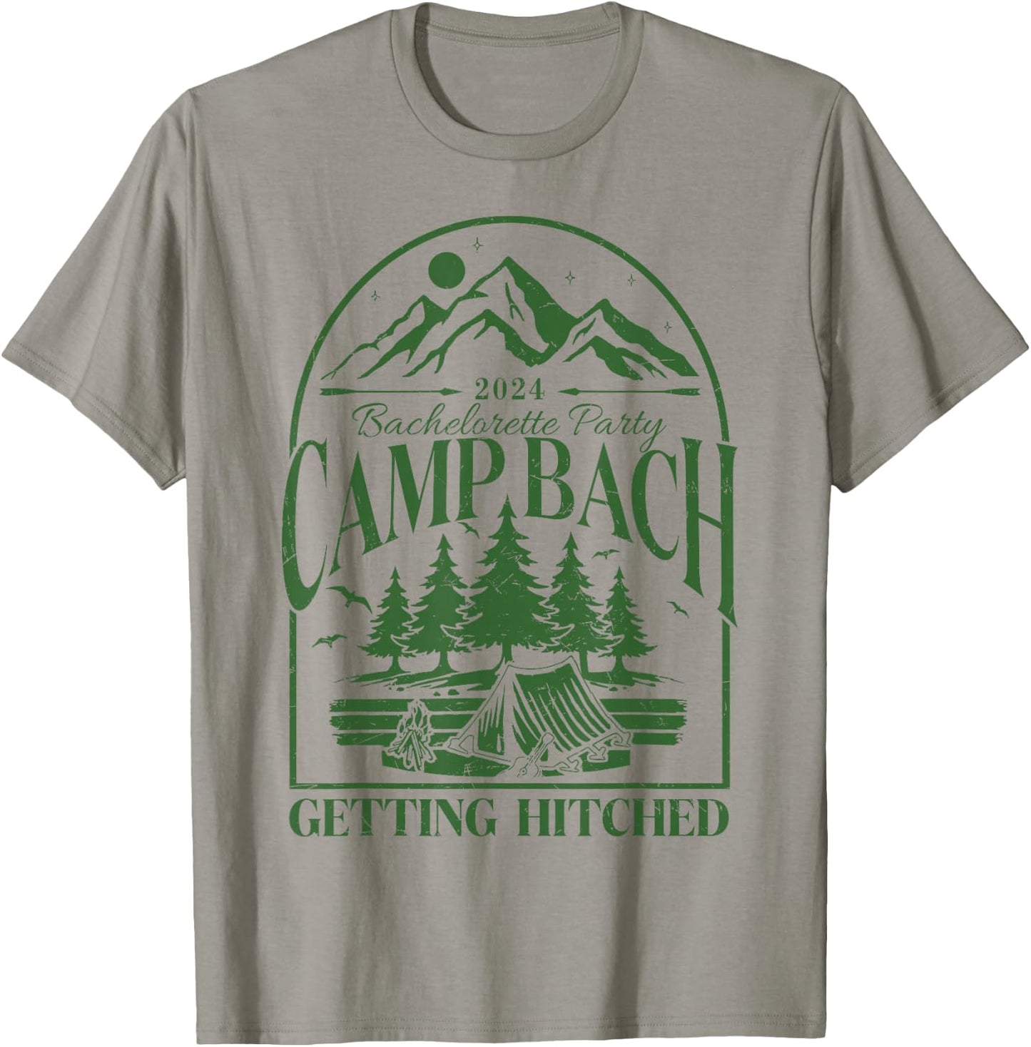 Camp Bach 2024 Getting Hitched Camping Bachelorette Party T-Shirt - T-Shirt | Sand
