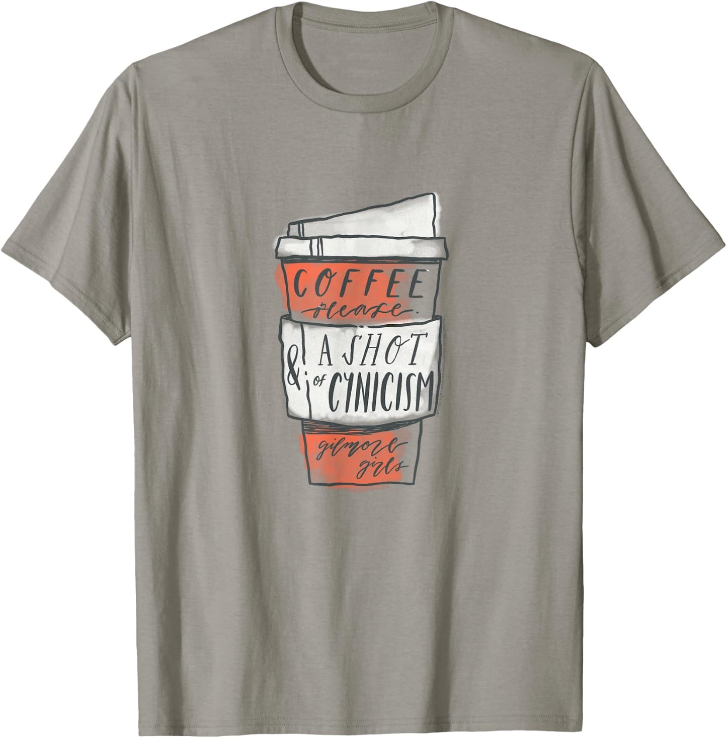 Gilmore Girls Coffee & A Shot of Cynicism Watercolor TV Show T-Shirt - T-Shirt | Sand