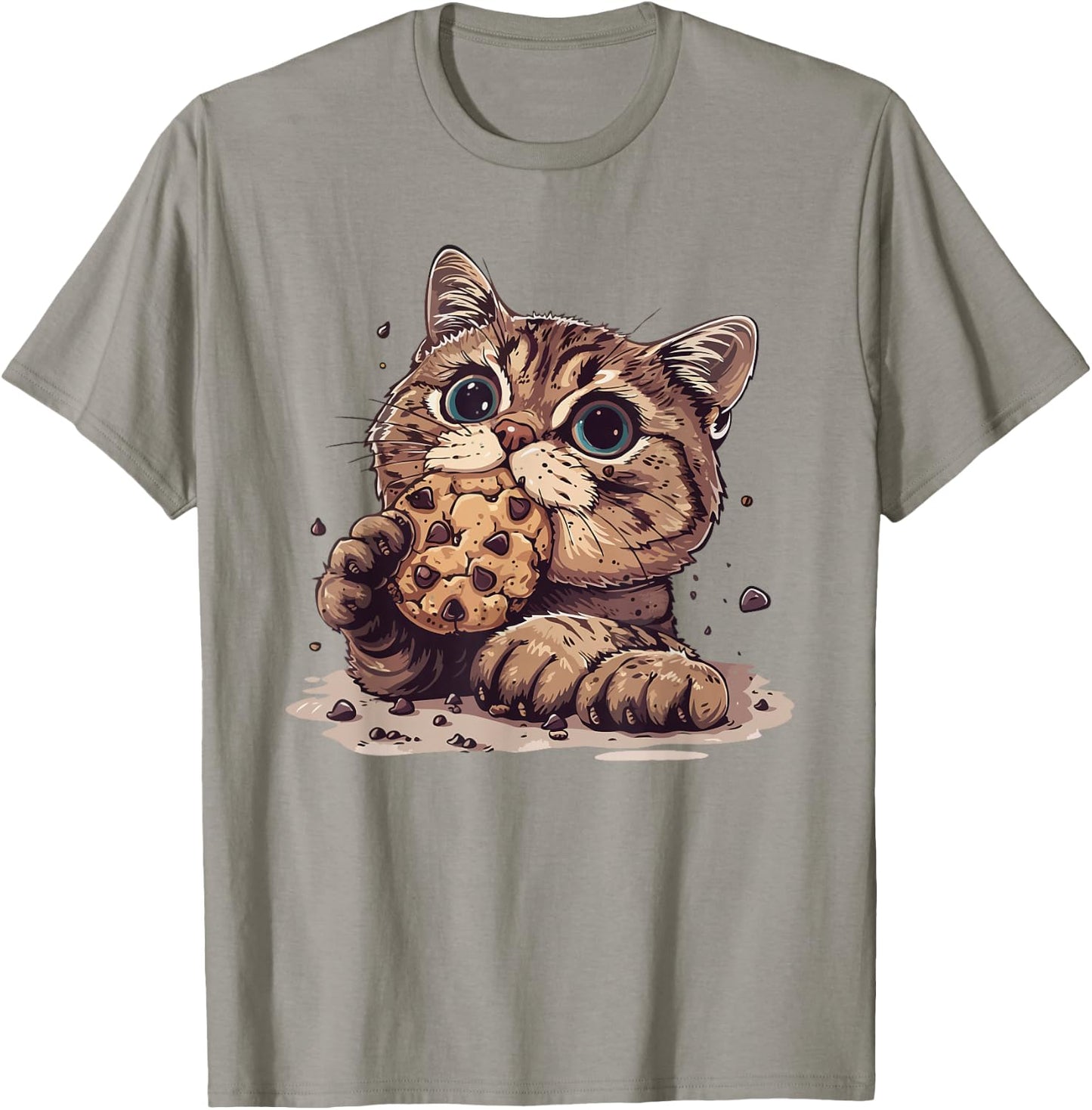Funny Cat Eating Chocolate Chip Cookie Cute Cat Cookie Lover T-Shirt - T-Shirt | Sand