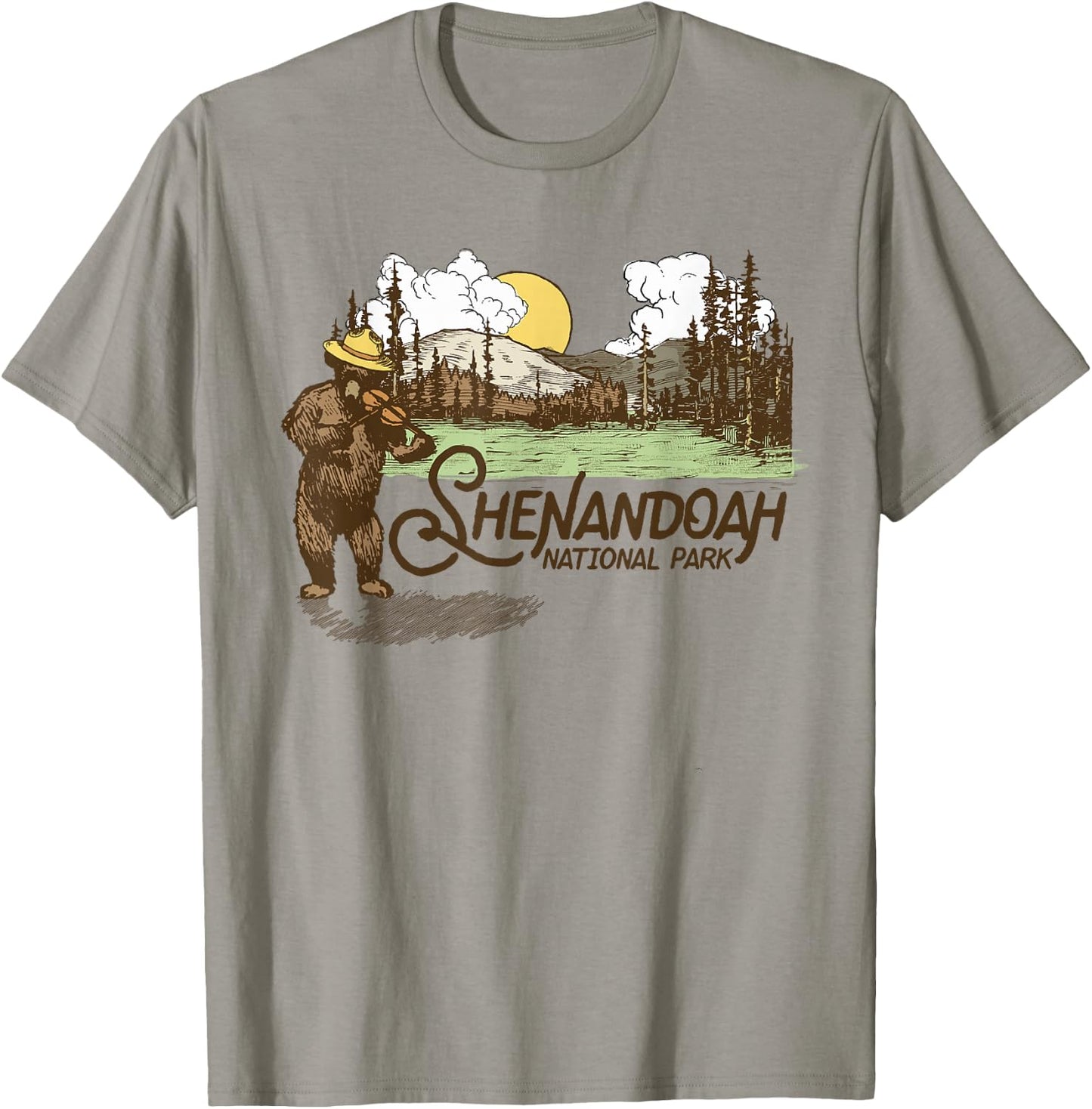 Shenandoah National Park Vintage Bear & Fiddle Funny Violin T-Shirt - T-Shirt | Sand