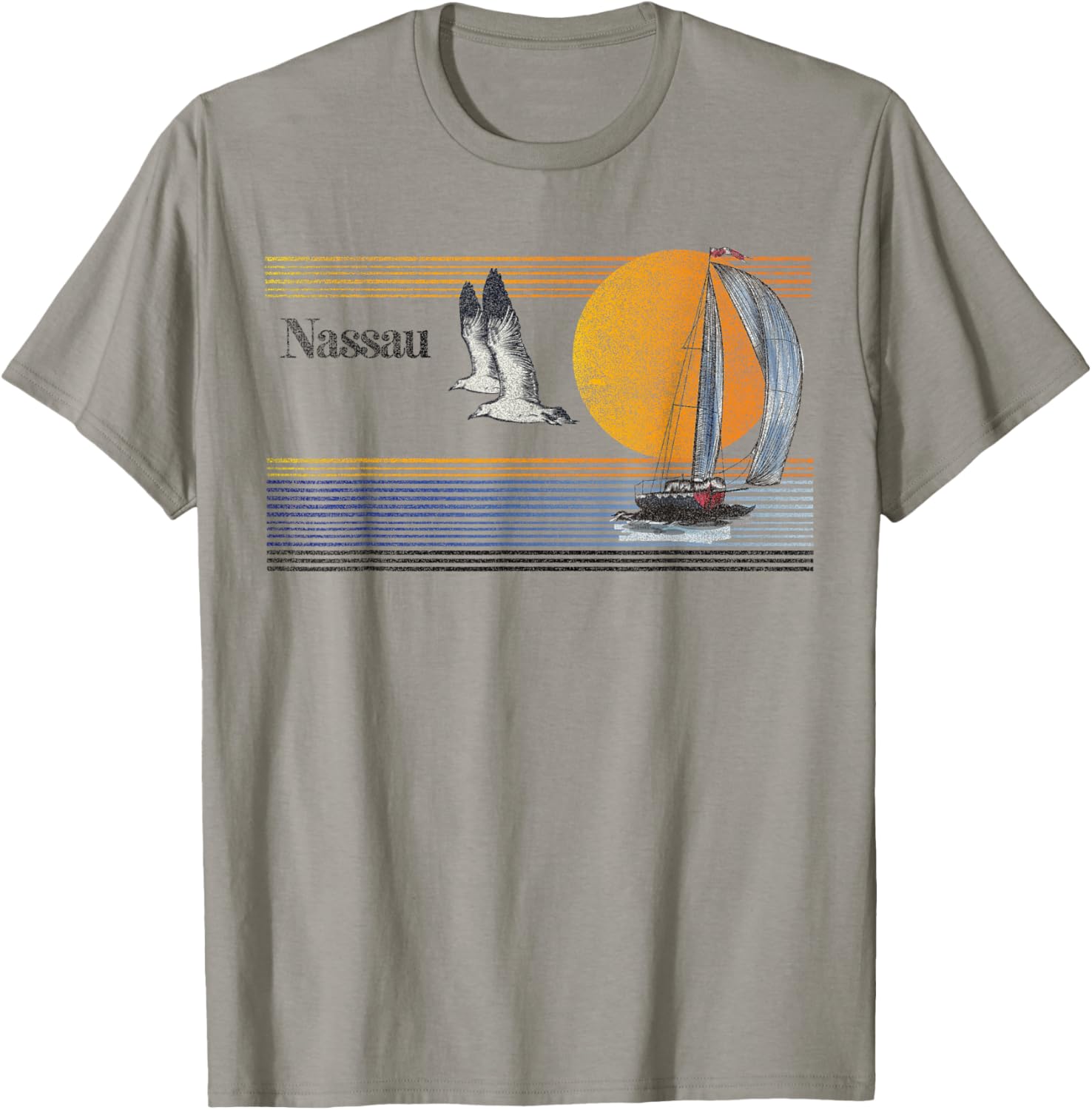 Nassau Bahamas Vintage Sailing Sailboat Sail Beach Retro T-Shirt - T-Shirt | Sand