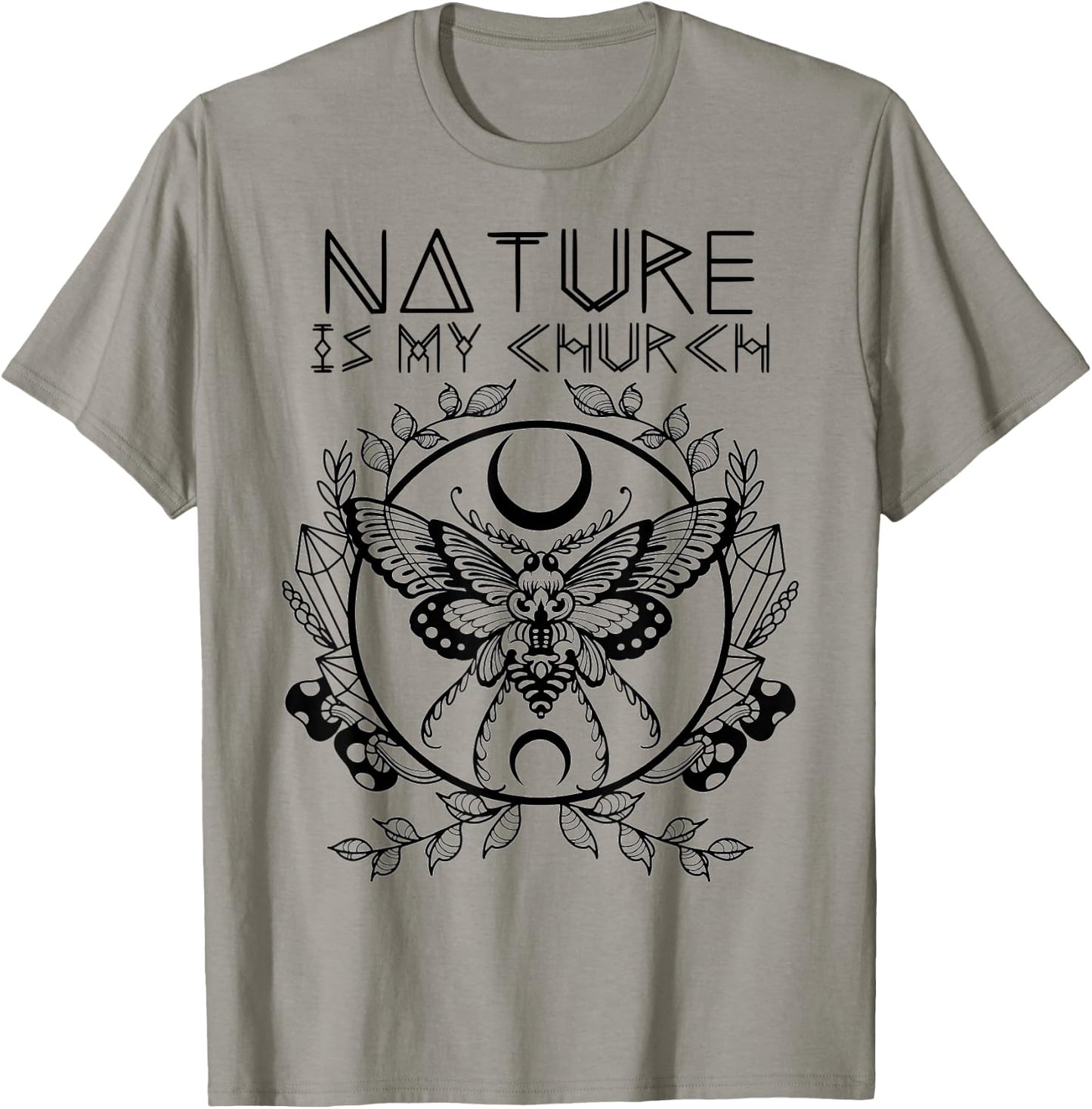 Nature Is My Church Moon Moth Witchcraft Wiccan Witch T-Shirt - T-Shirt | Sand