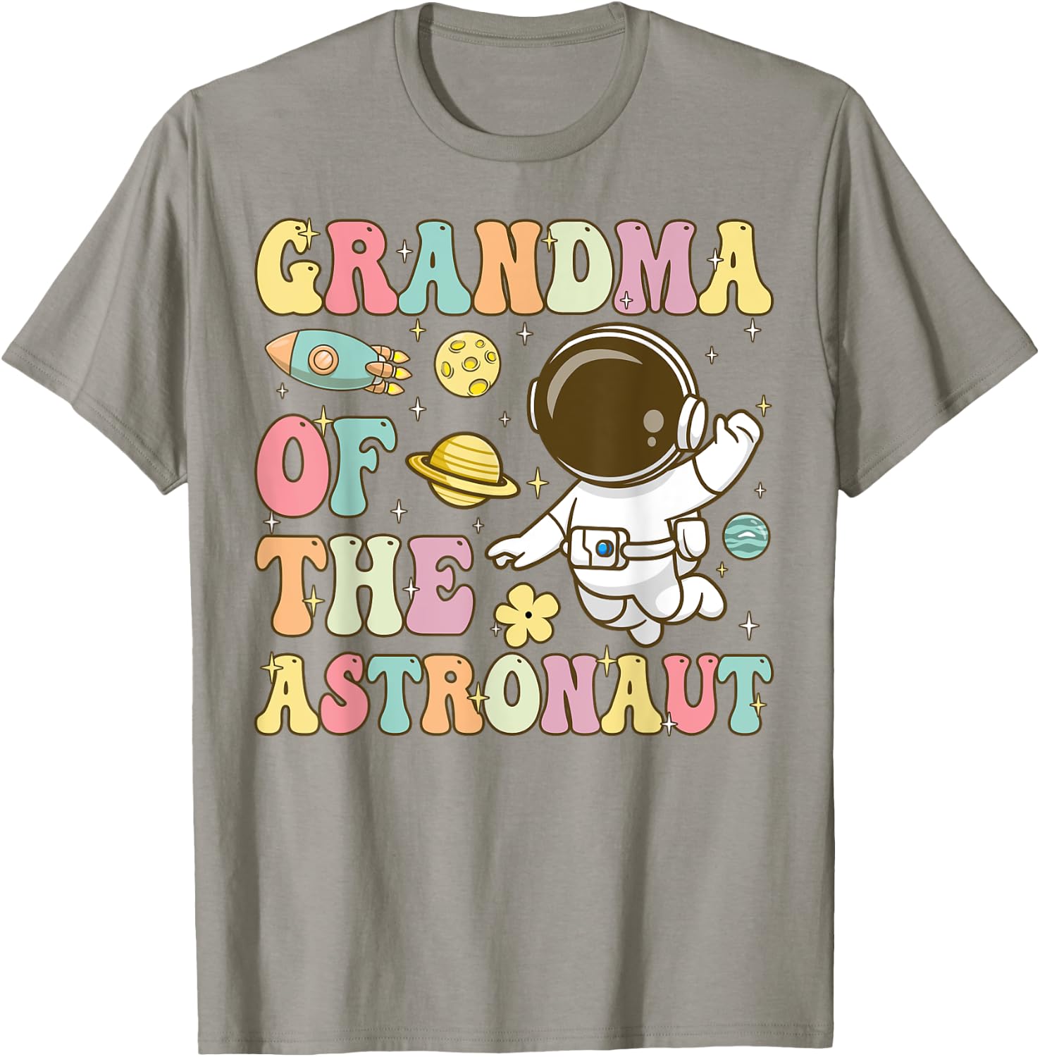 Grandma Of The Astronaut Groovy Space Planets T-Shirt - T-Shirt | Sand