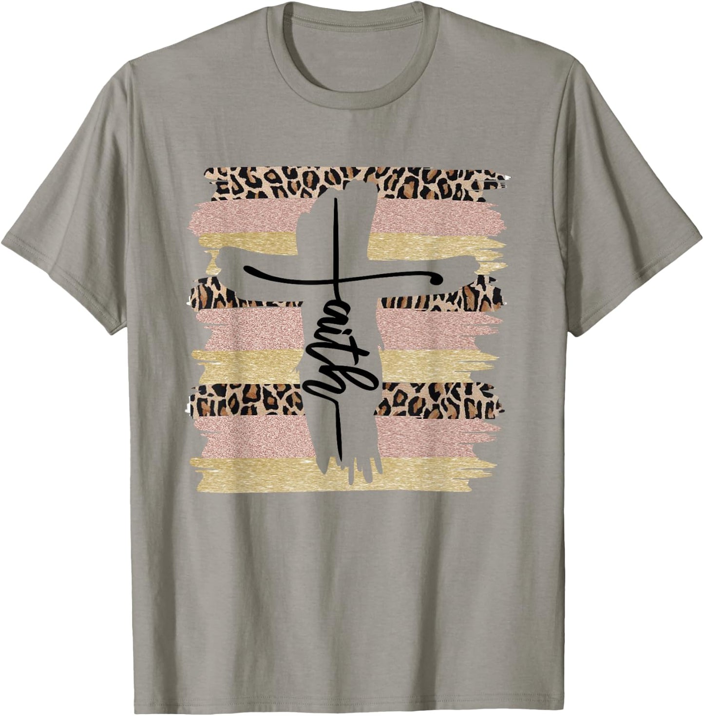 Christian Faith Leopard Cross Ombre Religious Cheetah T-Shirt - T-Shirt | Sand