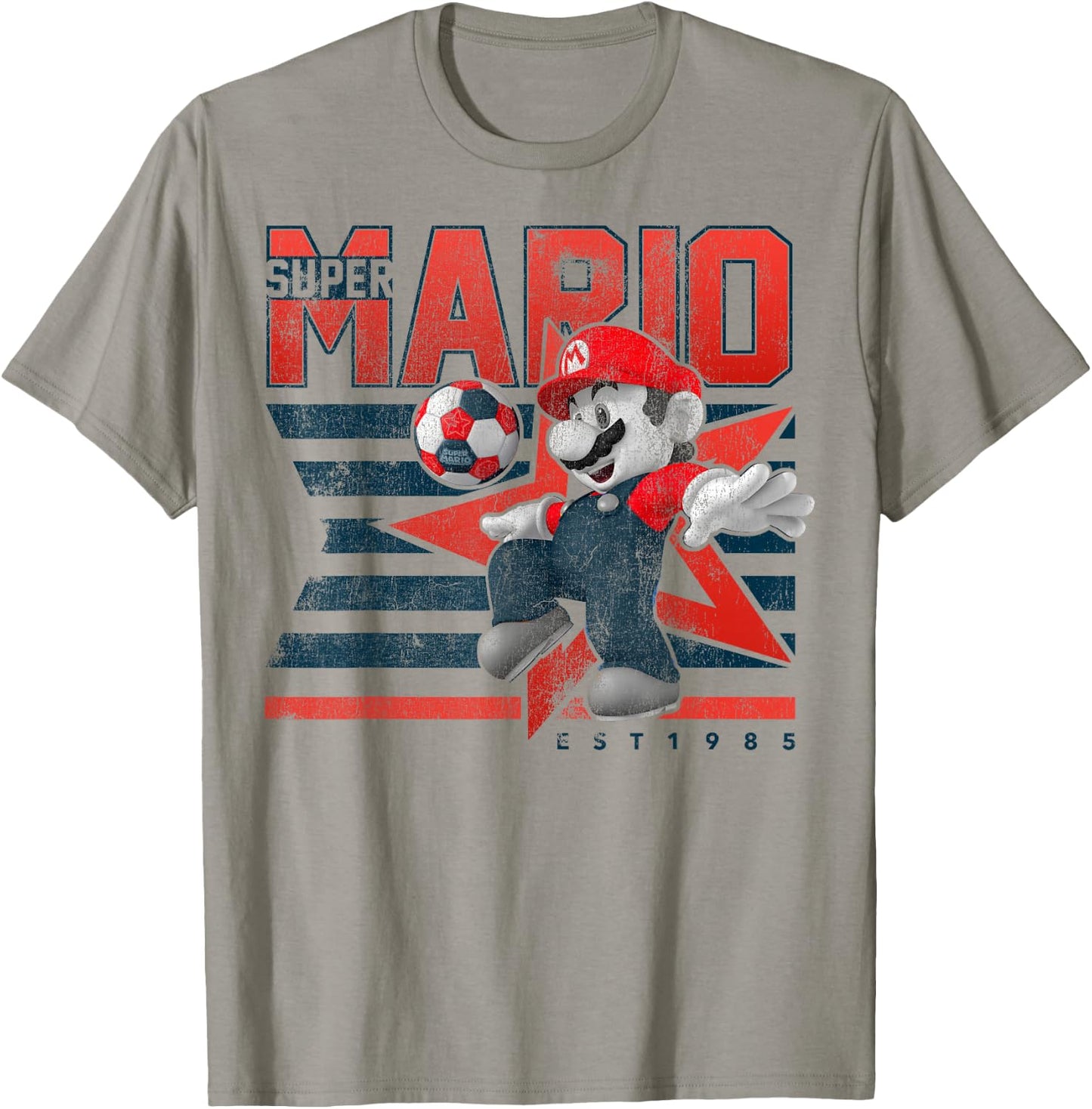 Super Mario Est. 1985 Red White & Blue Soccer Star Flag T-Shirt - T-Shirt | Sand